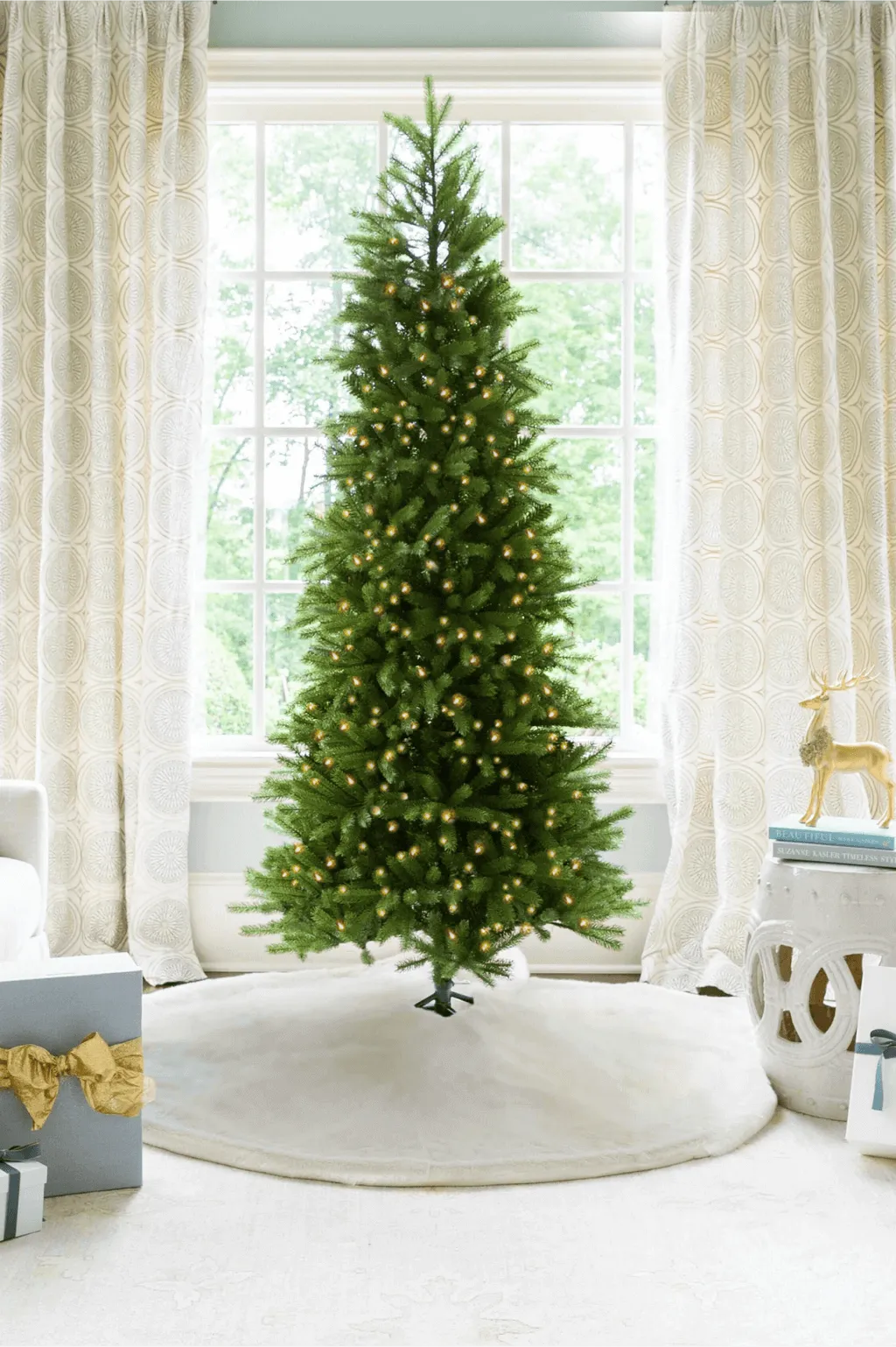 10' King Fraser Fir Slim Artificial Christmas Tree with 1100 Warm White LED Lights