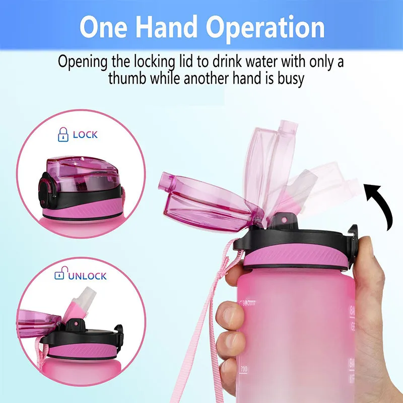 1000ml Gradient Color Water Bottles with Locking Cap Leak