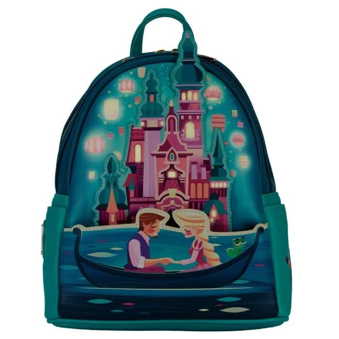 10" Disney Princess - Tangled Castle Glow in the Dark Faux Leather Mini Backpack Bag Loungefly