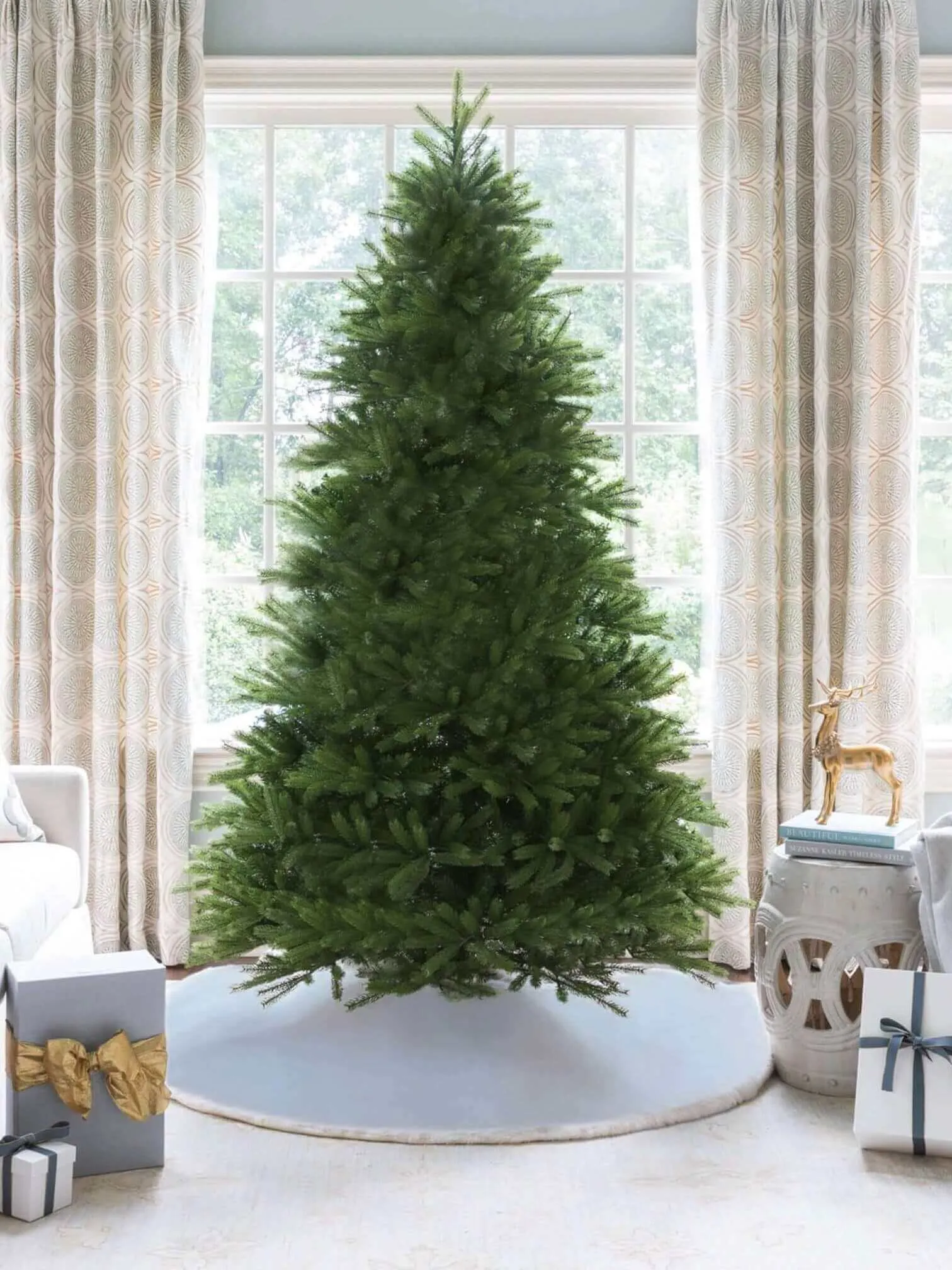 12-Foot King Fraser Fir Artificial Christmas Tree with 2300 Warm White and Multi-Color LED Lights - Perfect for Holiday Decorating!