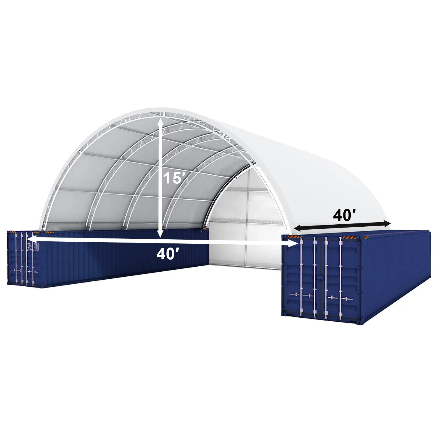 40x40x15 ft Container Shelter with Closed Back Panel