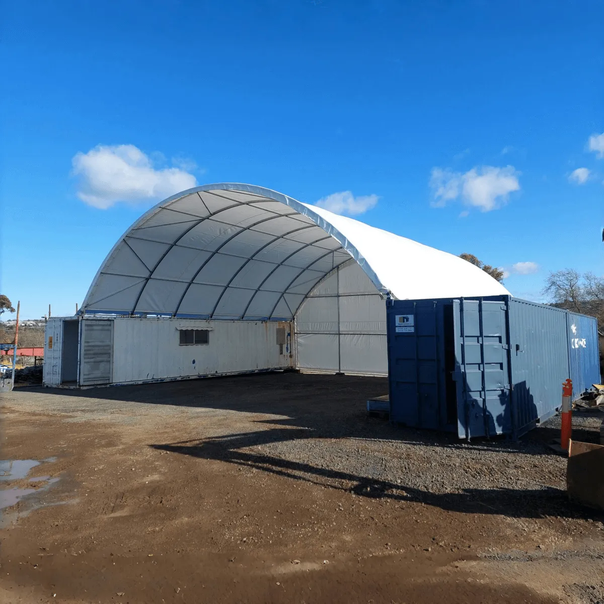 40x40x15 ft Container Shelter with Closed Back Panel