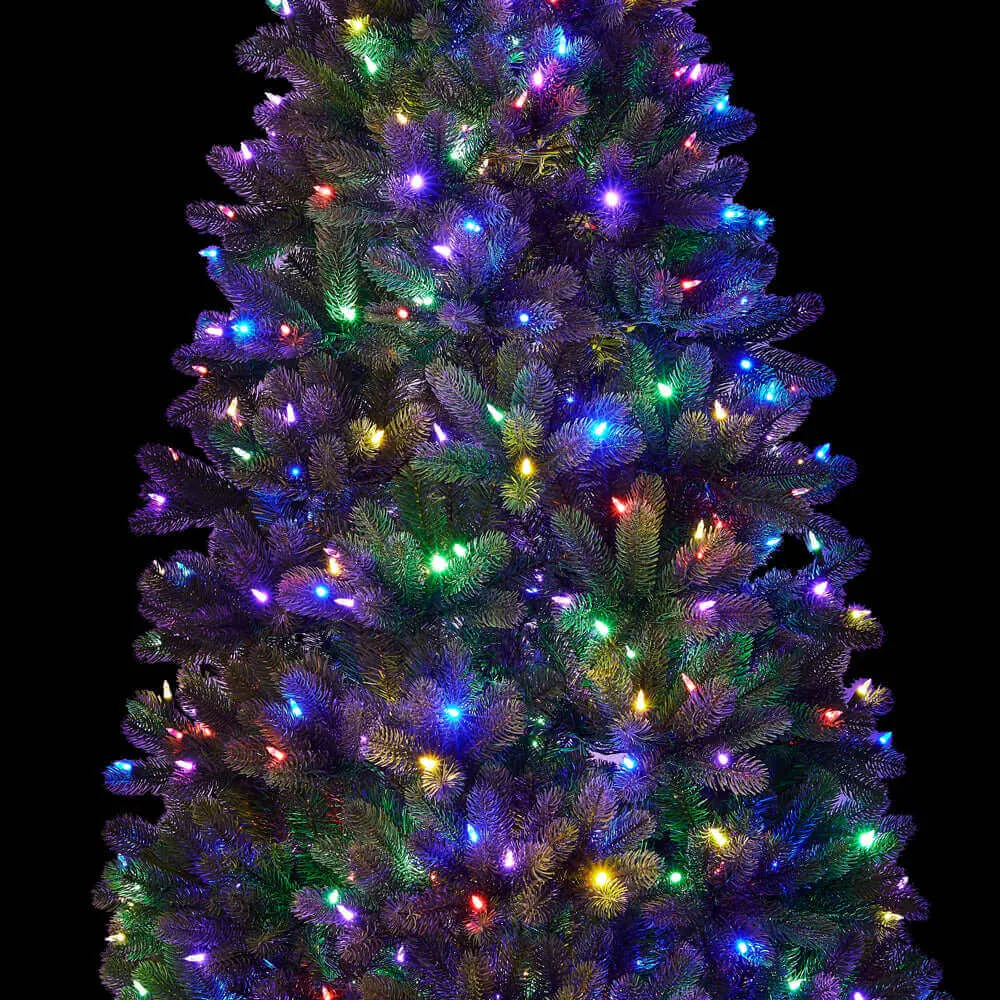 7.5' Royal Fir Slim Artificial Christmas Tree with 650 Warm White & Multi-Color LED Lights