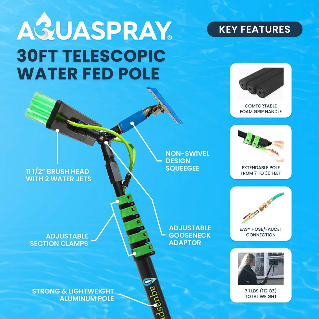 Aquaspray Telescopic Pole Kit with Double Gooseneck, Squeegee, Inline Water Filter, and TDS Meter