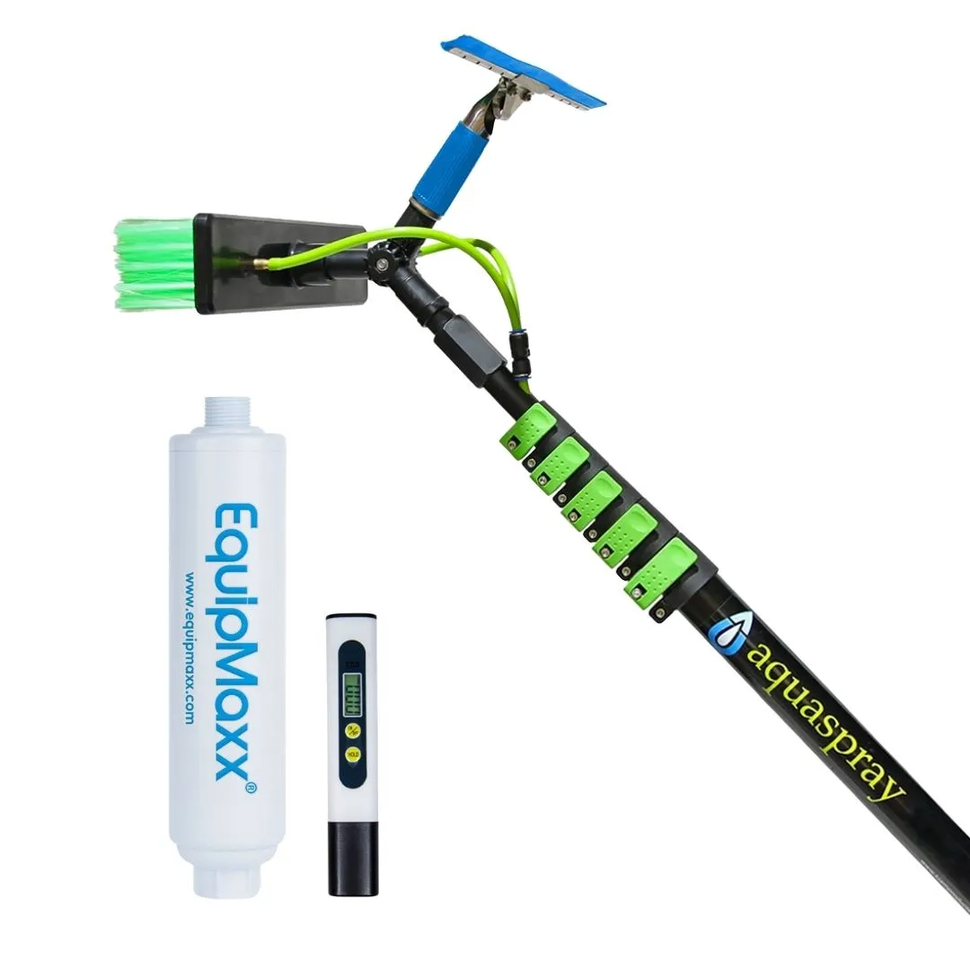 Aquaspray Telescopic Pole Kit with Double Gooseneck, Squeegee, Inline Water Filter, and TDS Meter