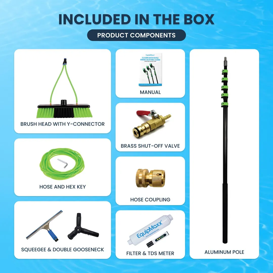 Aquaspray Telescopic Pole Kit with Double Gooseneck, Squeegee, Inline Water Filter, and TDS Meter