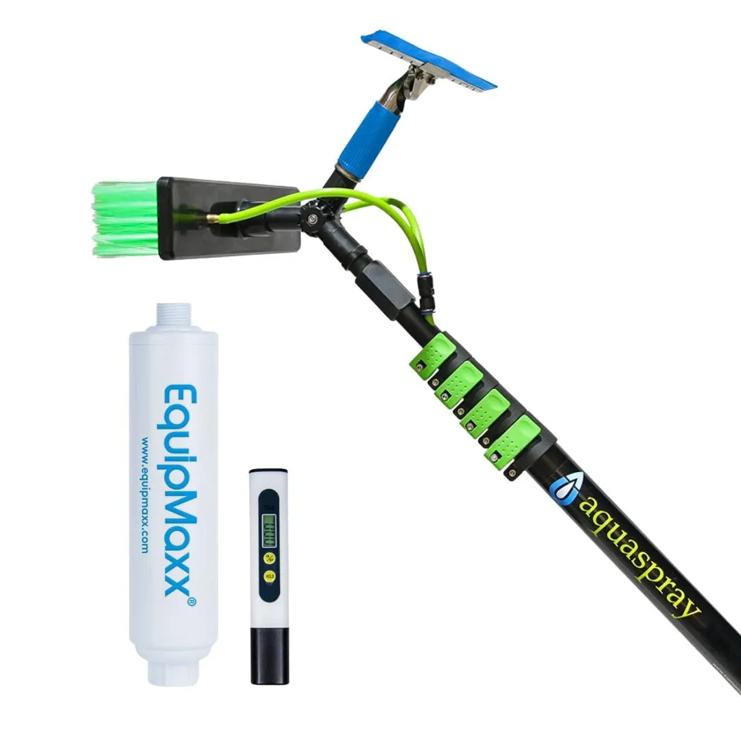 Aquaspray Telescopic Pole Kit with Double Gooseneck, Squeegee, Inline Water Filter, and TDS Meter