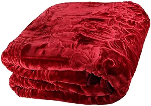 ARIVETS Super Soft Floral Embossed Printed Mink Single Bed Blanket for Winter, Ultrasoft & Cozy, Lightweight Ac Bed Blanket (Maroon, Double - 85x85 Inch)