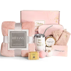 Birthday Gifts for Women, Self Care Gifts for Women, Gifts for Mom, Get Well Soon Care Package with Luxury Flannel Blanket, Christmas Relaxing Spa Box