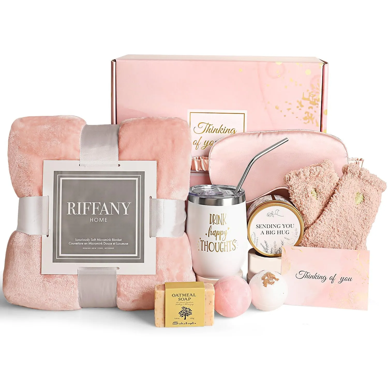 Birthday Gifts for Women, Self Care Gifts for Women, Gifts for Mom, Get Well Soon Care Package with Luxury Flannel Blanket, Christmas Relaxing Spa Box