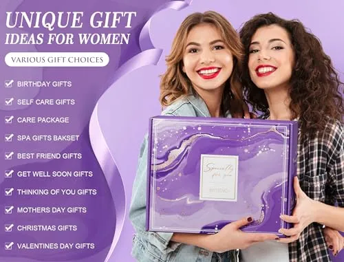 Birthday Gifts for Women Self Care Gifts Get Well Soon Gifts, Lavender Relaxing Spa Gifts Basket Care Package with Luxury Flannel Blanket, Unique Mothers Day Gifts Idea for Mom Her Best Friends Sister