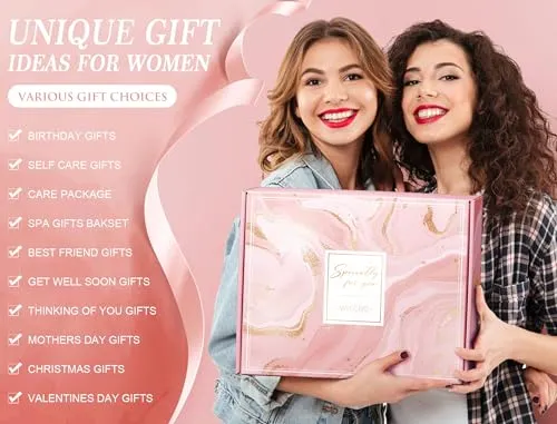 Birthday Gifts for Women Self Care Gifts Get Well Soon Gifts, Rose Relaxing Spa Gifts Basket Care Package w/ Luxury Flannel Blanket, Unique Christmas Gifts Idea for Mom Her Best Friends Sister Wife