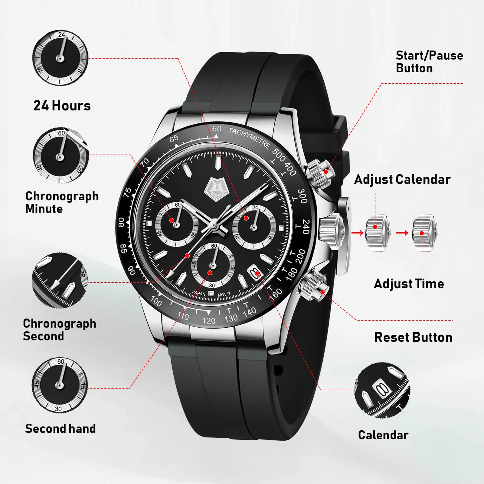 Chronograph Watch | Rubber Band | 8389M