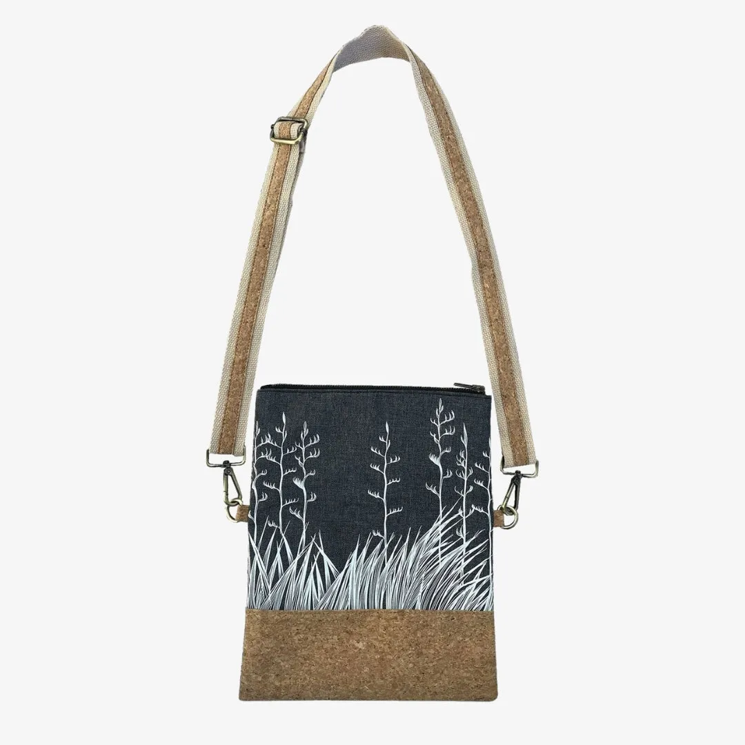 Cork & Fabric Bag - Harakeke White on Grey