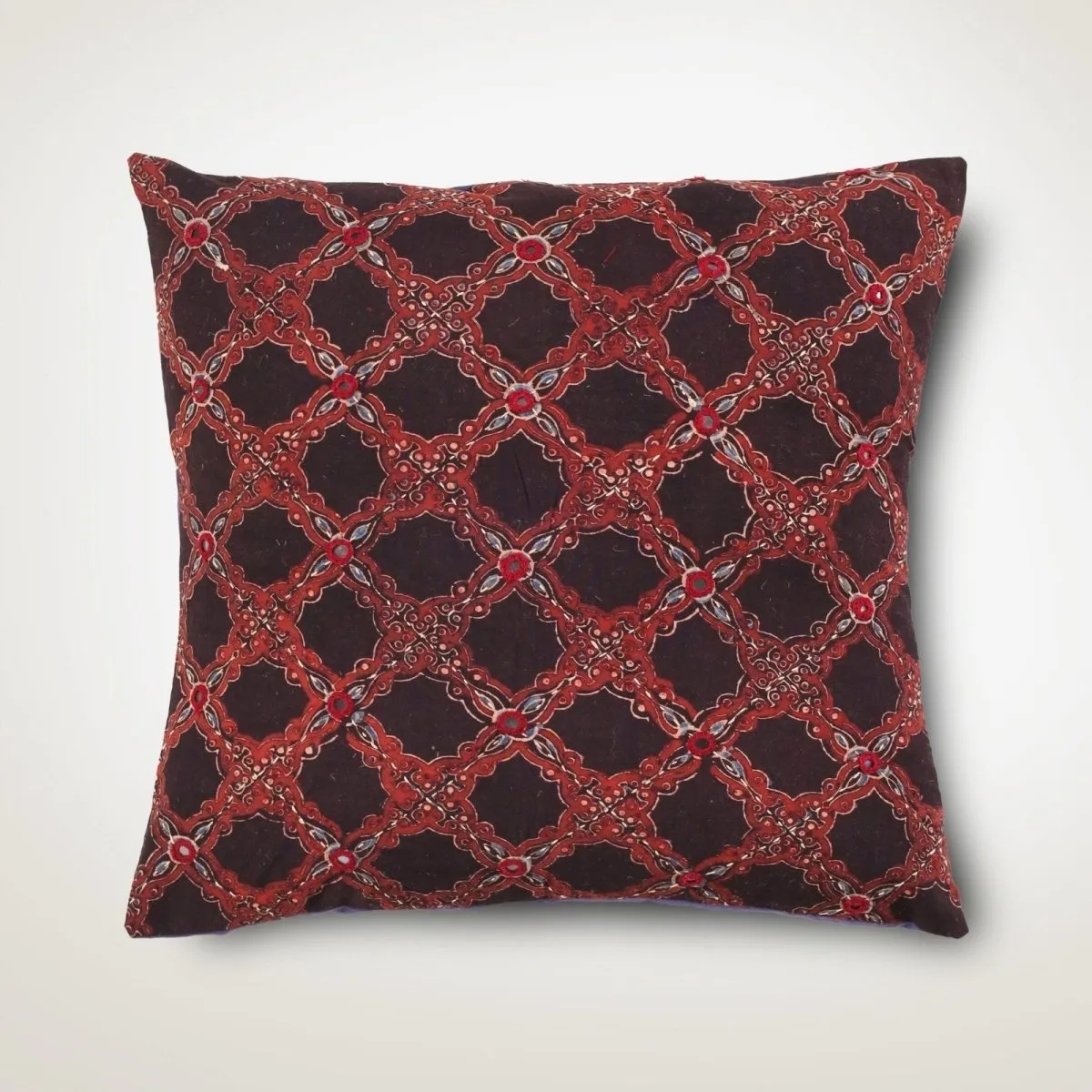 Cotton Cushion Covers Embroidered And Block Printed In Black And Red Set Of 1/2/4 | 16 x 16 | Handmade In India