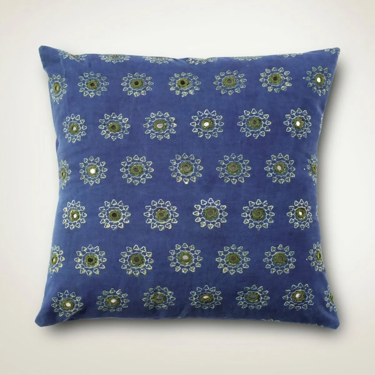 Cotton Cushion Covers Embroidered and Block Printed In Blue & Green Set Of 1/2/4 | 16 x 16 | Handmade In India