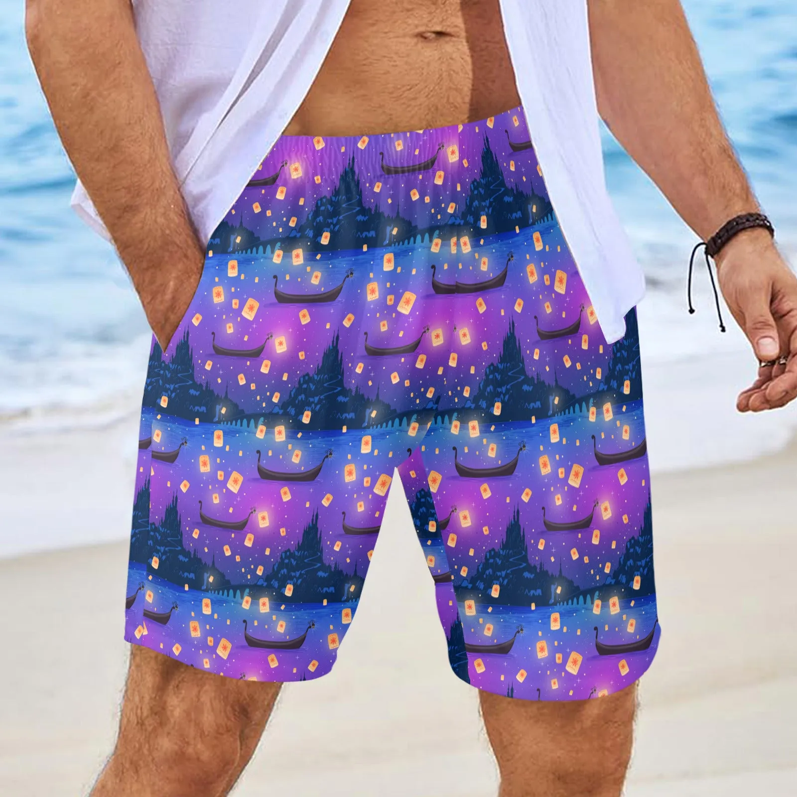 Disney Tangled Rapunzel Floating Lanterns Men's Swim Trunks Swimsuit