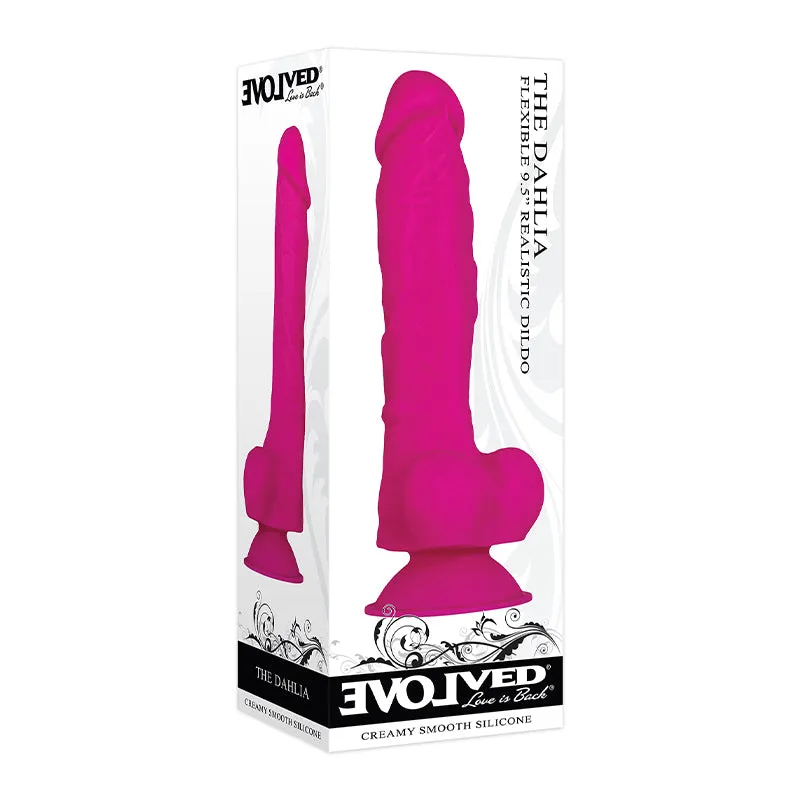 Evolved The Dahlia Flexible 9.5 in. Realistic Silicone Dildo With Balls Magenta