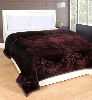 HOMECRUST Embossed Blankets Solid Colour Ultra Soft Floral Single Bed Light Mink Winter Blanket 152x218 cms (Coffee)