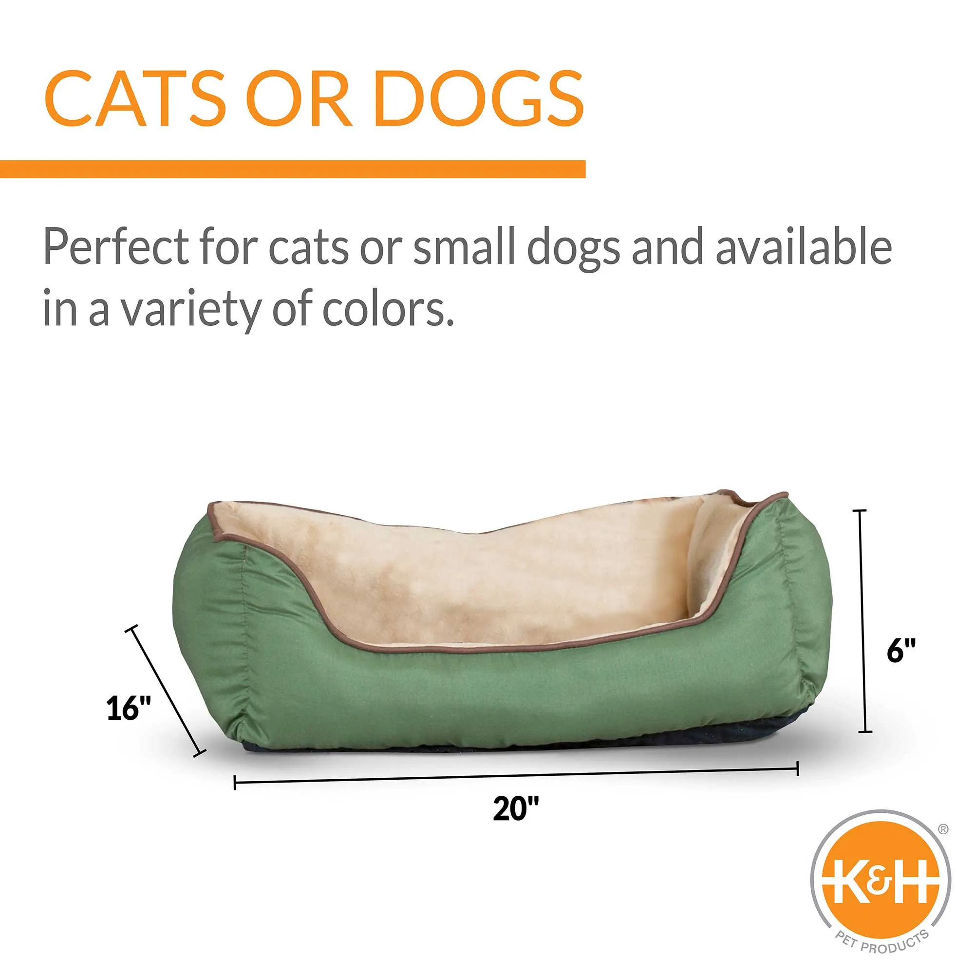 K&H Pet Products Self-Warming Lounge Sleeper Pet Bed, Sage/Tan, Small, 16" X 20"