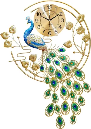 KEYOZA Peacock Wall Clock Crystal Diamond Wall Clock Decor Creative Fashion Large Silent Non-Ticking Elegant Modern Decoration Personality Clock for Living Room, Bedroom, Study Hallway (65cm * 93cm)