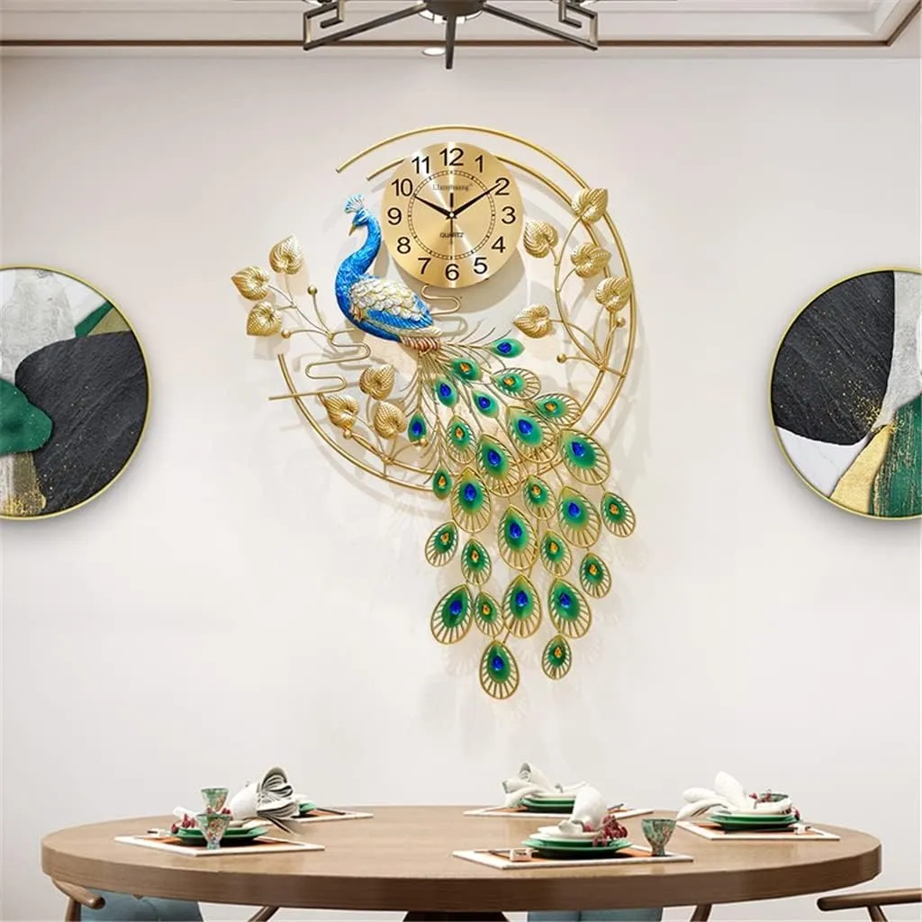 KEYOZA Peacock Wall Clock Crystal Diamond Wall Clock Decor Creative Fashion Large Silent Non-Ticking Elegant Modern Decoration Personality Clock for Living Room, Bedroom, Study Hallway (65cm * 93cm)