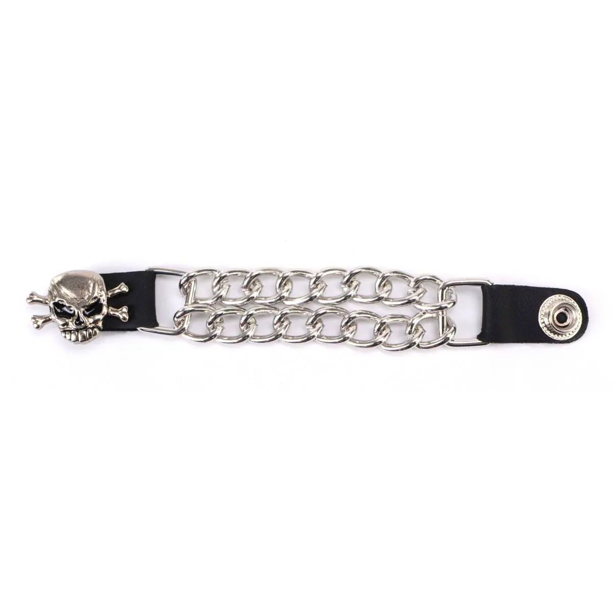 Milwaukee Leather MLA1004-Single Skull and Cross Bones Vest Extender Double Chrome Chains w/ Genuine Leather 4" Extension