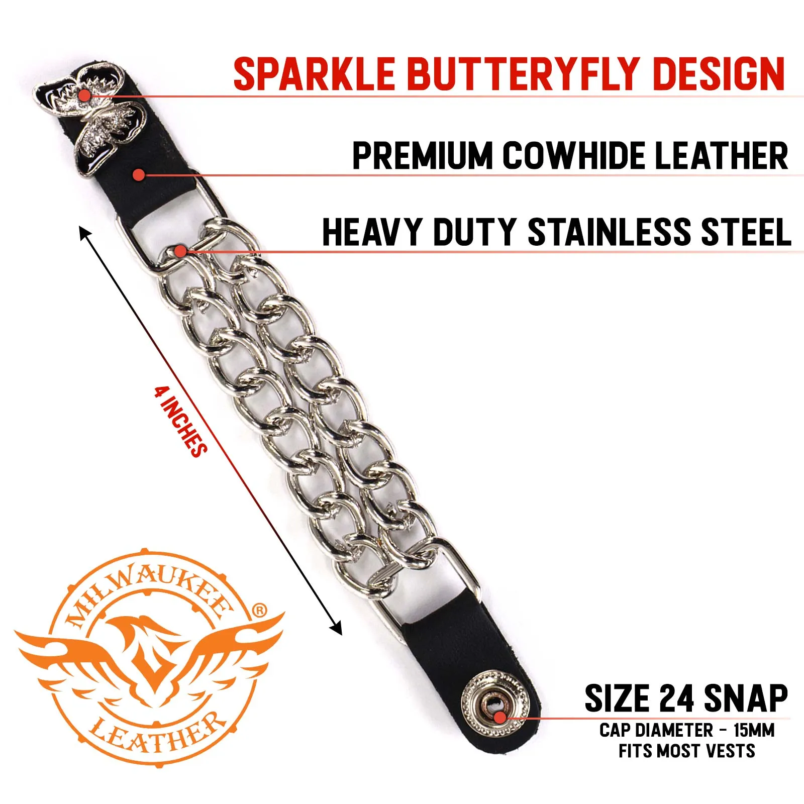 Milwaukee Leather Sparkle Butterfly Medallion Vest Extender - Double