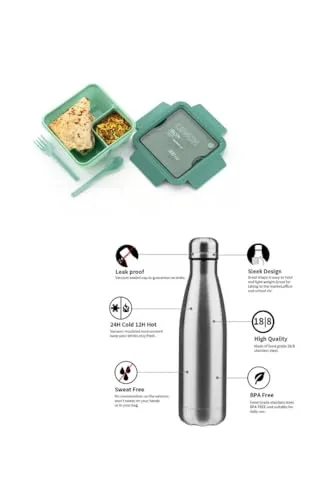 Nex Gen Mart Stainless Steel Bottle 24 Hour Hot and Cold Bottle 500 ML Silver & 1100 ML Big BITE Lunch Box with Spoon Container Airtight Leakproof Unbreakable Storage Container