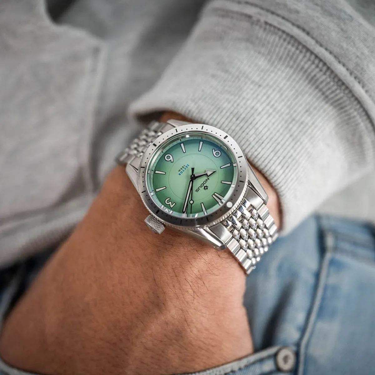 Nodus Sector Dive Automatic Watch - Seafoam Dial - DLC Bezel