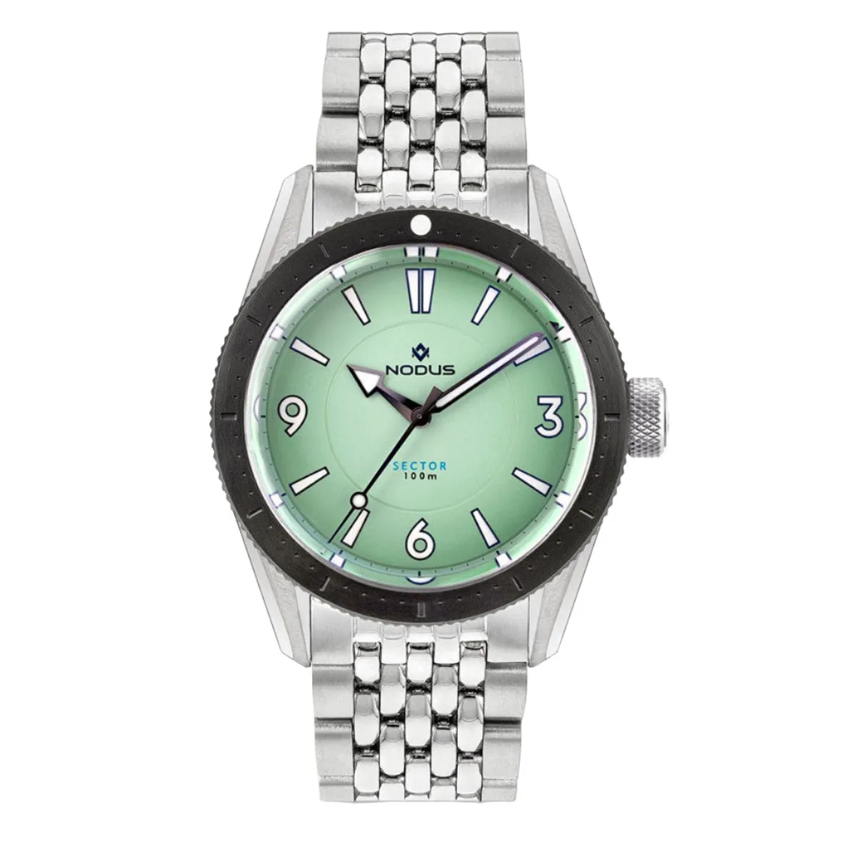 Nodus Sector Dive Automatic Watch - Seafoam Dial - DLC Bezel