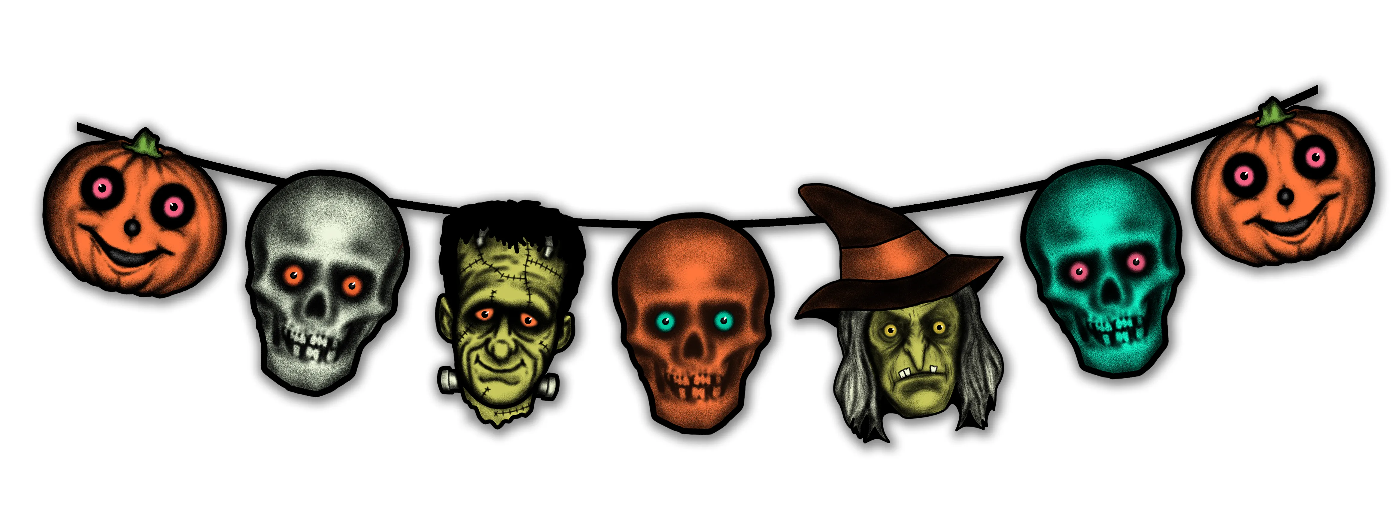 Retro Inspired  Halloween Creature Heads Cutout Banner