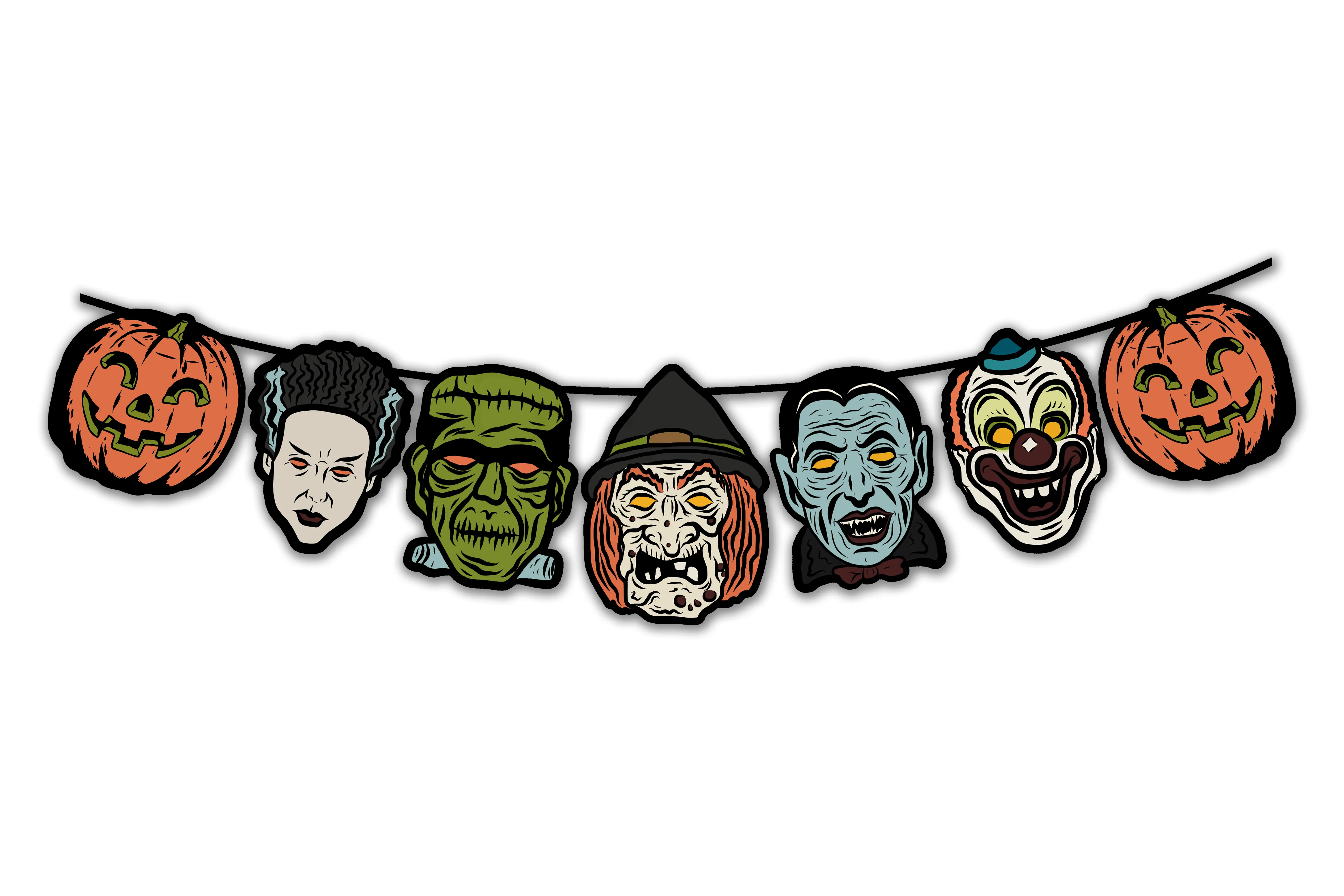 Retro Inspired Vacuform Plastic Mask Halloween Character Banner