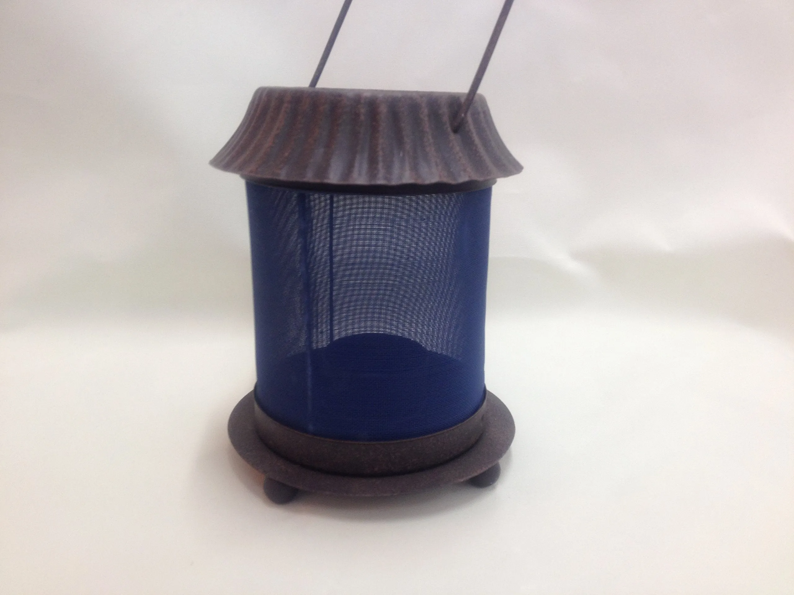 RUST EFFECT LANTERN WITH MESH SHADE - BLUE