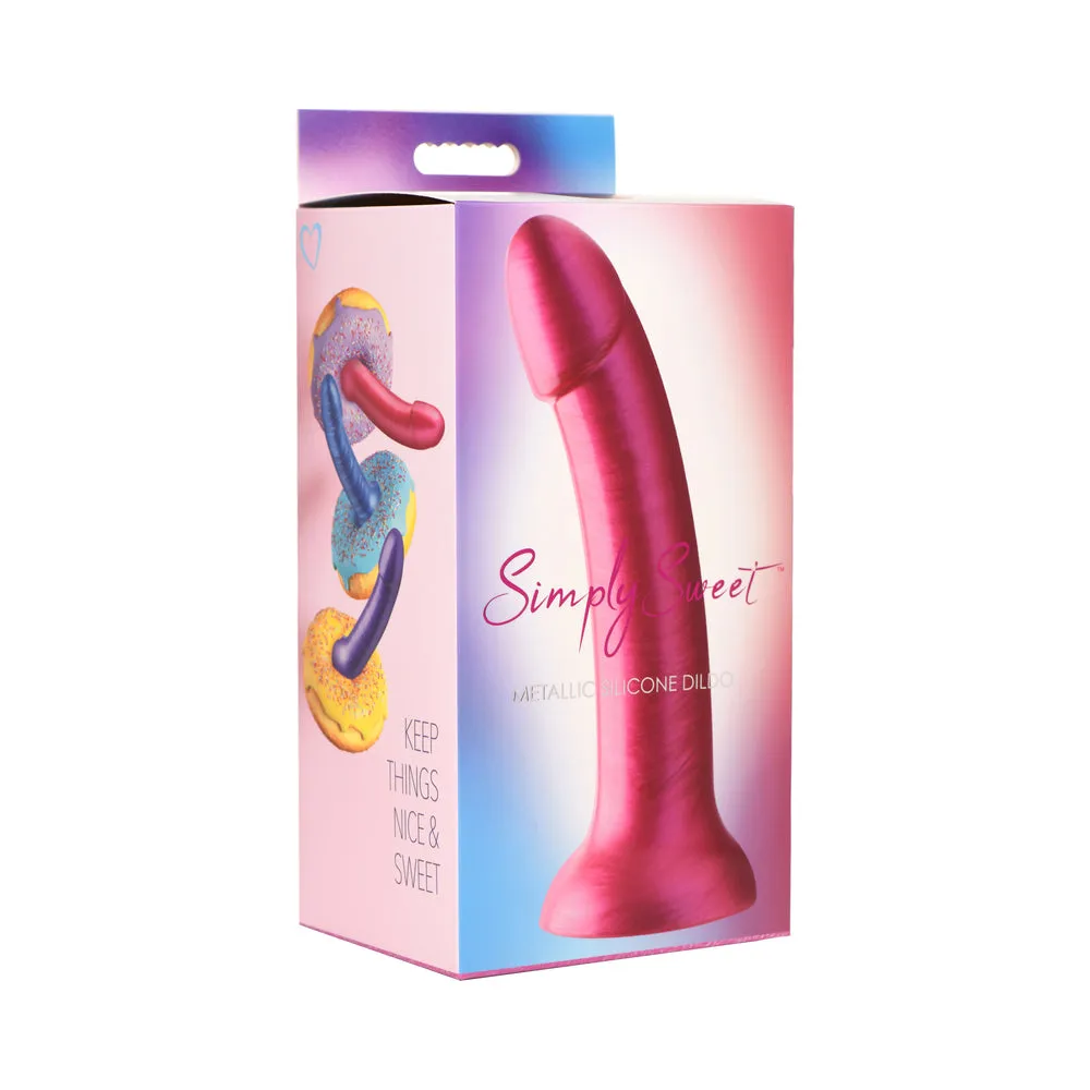 Simply Sweet 7 in. Metallic Silicone Dildo Pink