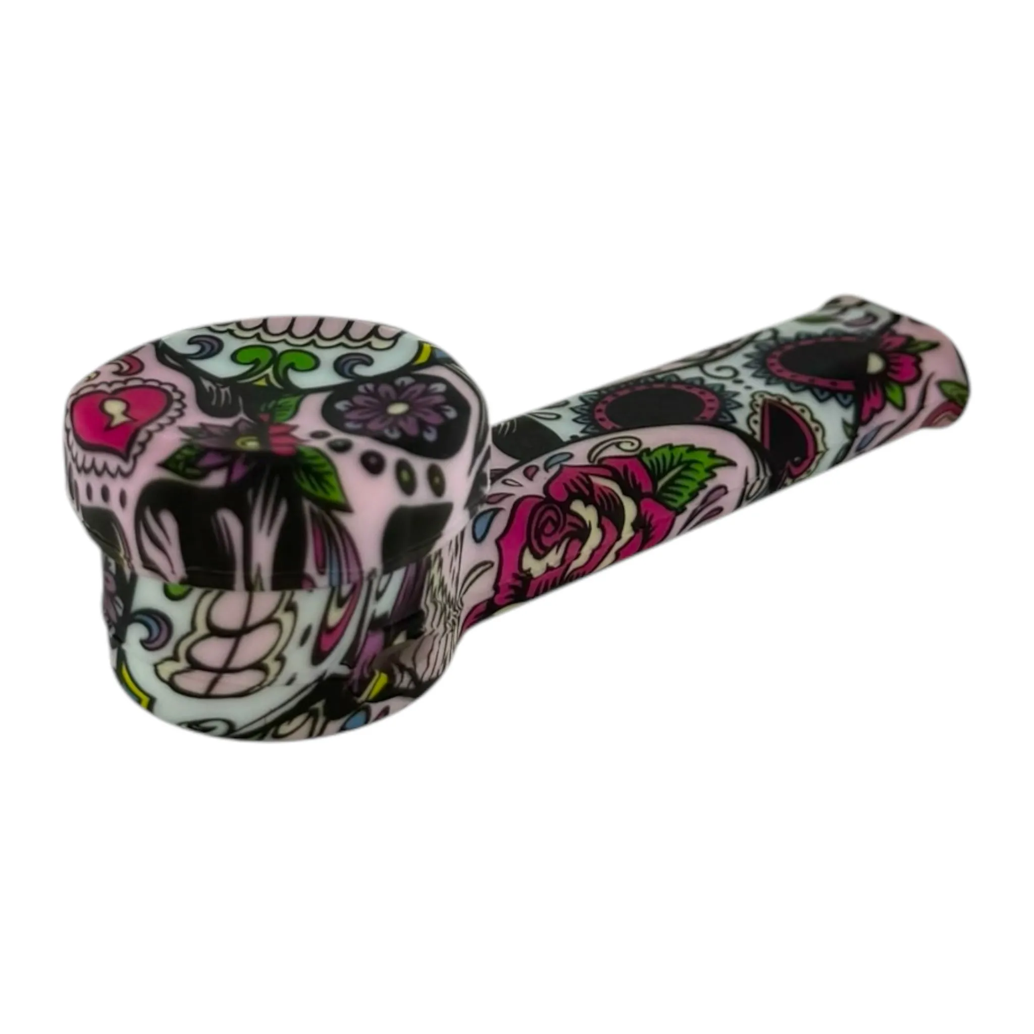 Small Sugar Skull Silicone Hand Pipe With Metal Bowl