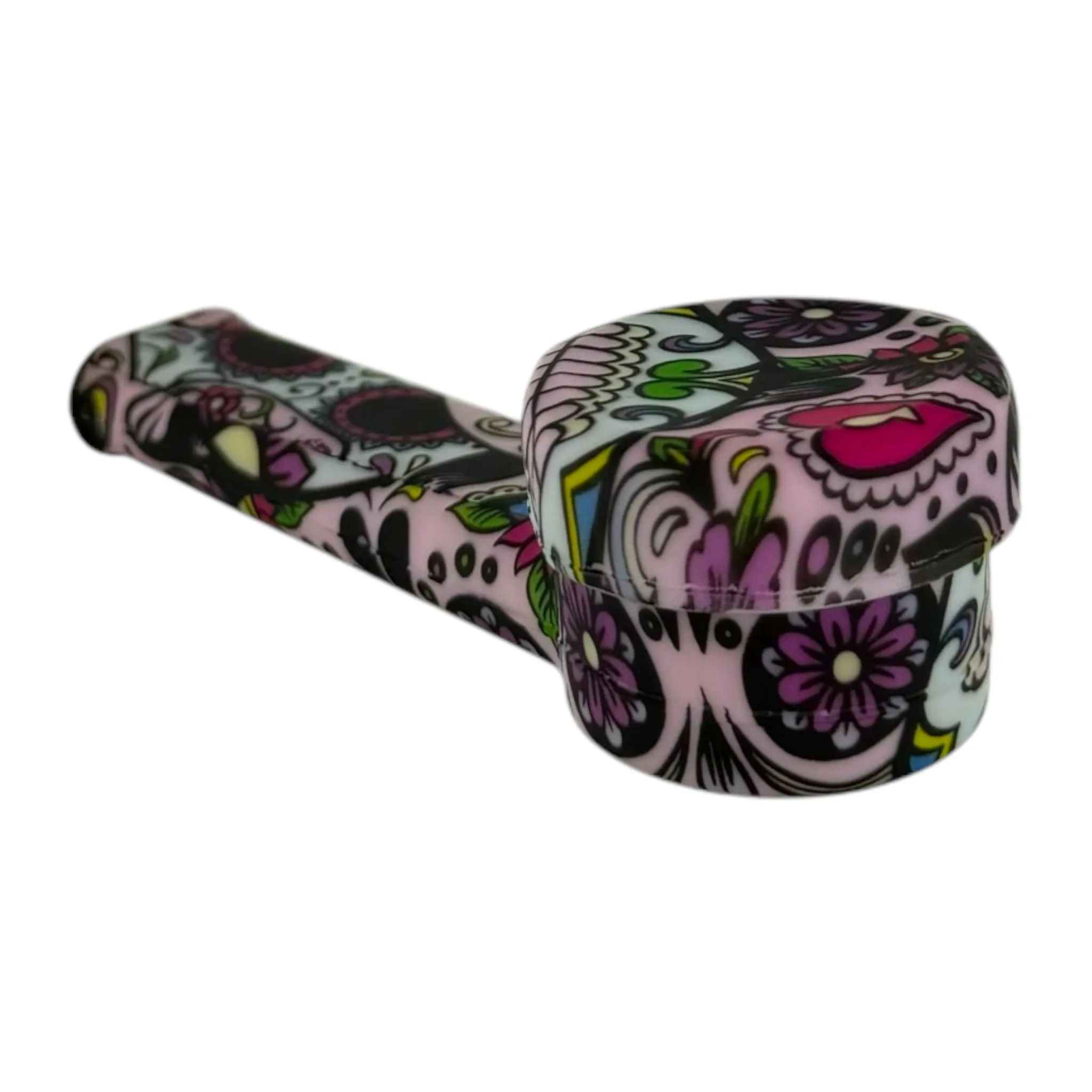 Small Sugar Skull Silicone Hand Pipe With Metal Bowl