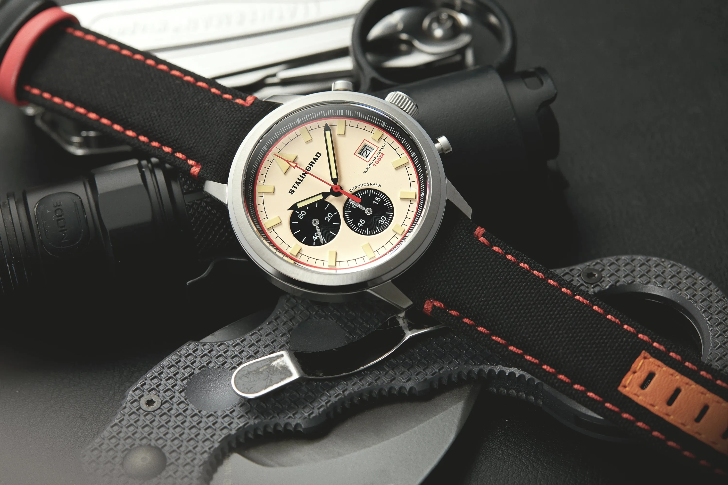 Trooper Chronograph. Beige Dial. Black Cordura Strap. SG-2266-01