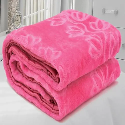 VERDECO Solid, Floral Printed Polyester Warm Mink Blanket for Single Bed,Winter, Mild-Winter, Ultra Soft & Lightweight, Bed Blanket (Pink, Double -85x85 Inch)