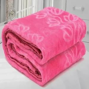 VERDECO Solid, Floral Printed Polyester Warm Mink Blanket for Single Bed,Winter, Mild-Winter, Ultra Soft & Lightweight, Bed Blanket (Pink, Double -85x85 Inch)